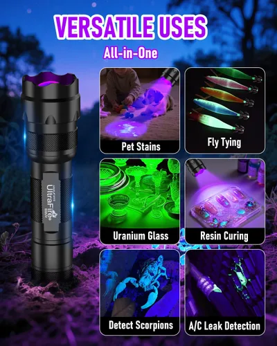Vista 6 de Ultrafire UV Linterna de luz negra LED 395-405 nm para curado de pegamento UV, Detector de fugas, Detector de orina de mascotas