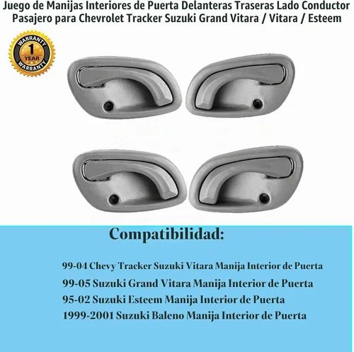 Vista 5 de Manija de puerta interior Chevy Tracker, apta para 1999-2004, Suzuki Vitara 99-05, Grand Vitara 95-02, Esteem delantera y trasera, lado