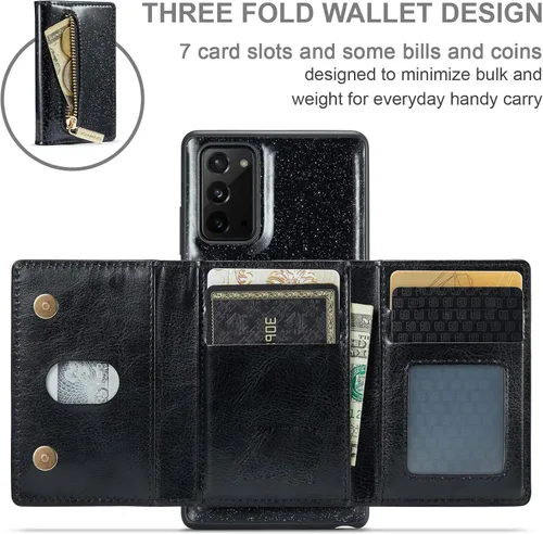 Vista 3 de Funda de teléfono para Samsung Galaxy Note 20 5G con protector de pantalla de vidrio templado y ranura para tarjeta de crédito, soporte