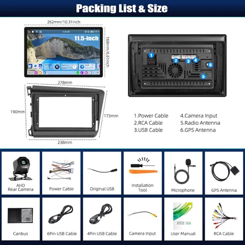 Vista 8 de [4+64GB] Estéreo de coche Android 15 de 11.5 pulgadas para Honda Civic 2012-2015 11.5 pulgadas 4+64G