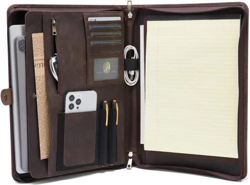 Vista 13 de Cartera personalizada de cuero vegano, tamaño legal de 8.5 x 14 pulgadas, soporte de bloc de notas personalizado para hombres y mujeres, organizador