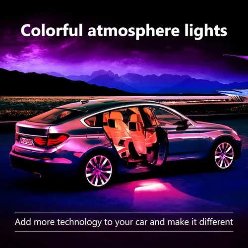 Vista 8 de Luces LED interiores para automóvil con control inteligente de aplicación, sincronización de música, modo DIY, kits de luces LED interiores