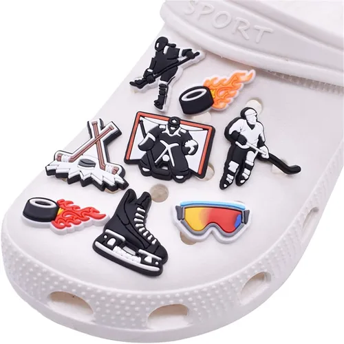 Vista 7 de Travel Outdoor Adventure Charm Ice Hockey Sports Shoe Charms Soccer Clog Pins Cute Cartoon PVC Charms Decoration Boys Football Baseball Accessories