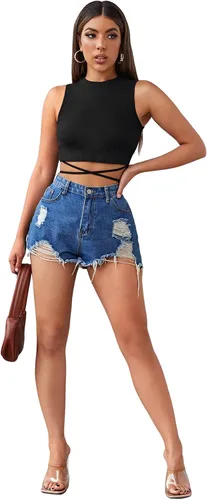 Vista 5 de SheIn Camiseta corta sin mangas con lazo cruzado en la espalda para mujer
