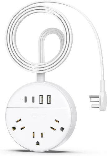 Vista 14 de NTONPOWER - Cable de extensión plano de 25 pies, regleta de alimentación de enchufe plano con 3 tomas, 4 puertos USB (2 USB C), cable de extensión