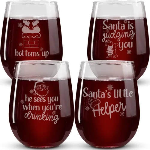 Vista 16 de Copas de vino de Navidad – Vaso de supervivencia navideño, está empezando a costar mucho como copas de vino sin tallo de Navidad, juego de 2 copas