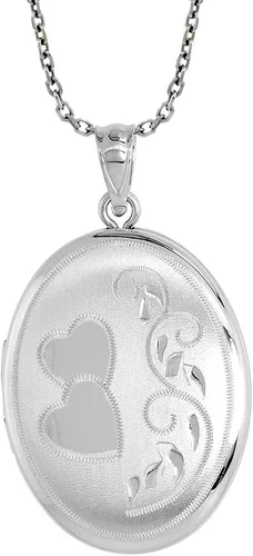 Vista 3 de Plata de Ley Collar con camafeo Oval Scroll etcing con 2corazones 1132inch