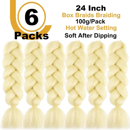 Vista 2 de Beige (613#) 6 paquetes de cabello trenzado de 24 pulgadas, de fibra sintética, sin picazón, extensiones de cabello para trenzar jumbo, textura