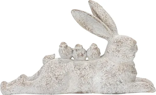 Vista 6 de Creative Co-Op Figura decorativa de conejo con pájaros, color blanco envejecido