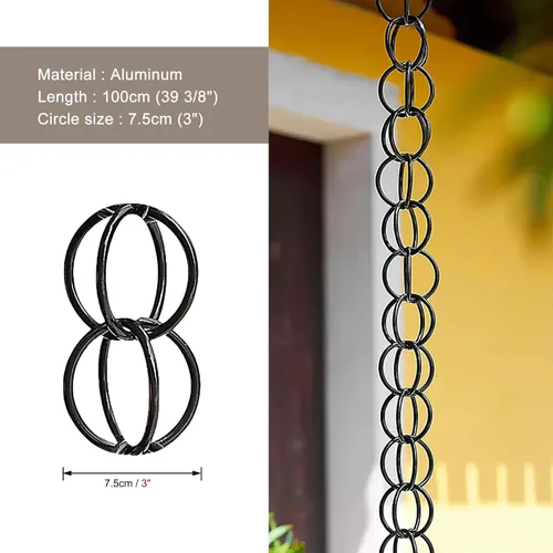 Vista 2 de Rain Chains Double Loop Rain Chains, Eaves Drainage Chain Link for Villa Temple Homestay, Customizable Length Rain Guide Chains, Outdoor Decor Rain