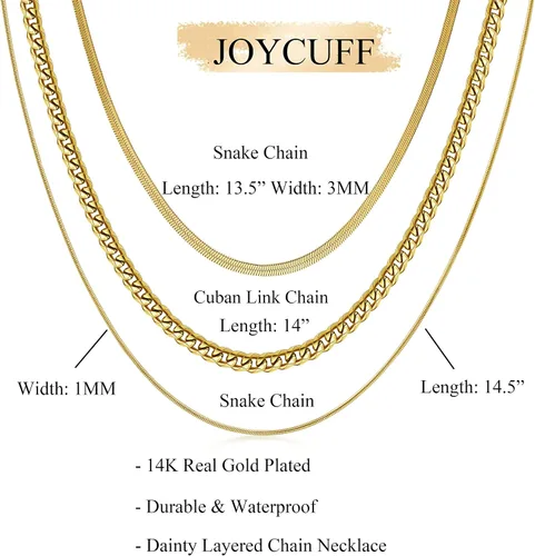 Vista 6 de JoycuFF Collar de oro para mujer, delicado collar de gargantilla en capas para mujer, caja de clip de serpiente, cuerda Figaro, collar de cadena