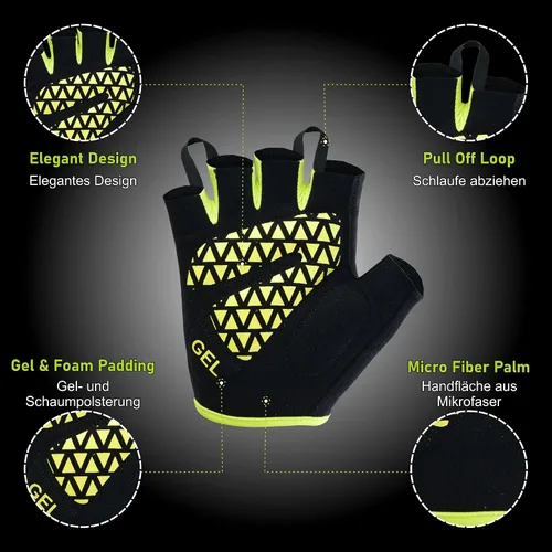 Vista 3 de JAUNTY Guantes de ciclismo para hombre, con relleno de gel de medio dedo, guantes de bicicleta para hombre, que absorben los golpes