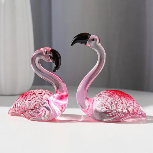Vista 2 de LONGWIN 2 pares de figuras de flamenco de cristal soplado a mano, escultura de animales de flamenco, figuras coleccionables