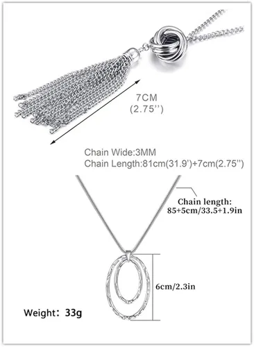 Vista 6 de SEVENSTONE Juego de 3 collares largos con dije para mujer diseño de nudo y borlas círculo con borlas