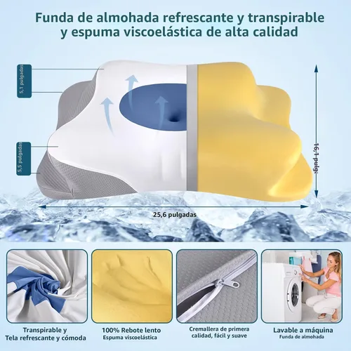 Vista 3 de Almohada cervical para el cuello para aliviar el dolor, almohadas de espuma viscoelástica de contorno para dormir, almohada ergonómica, almohada