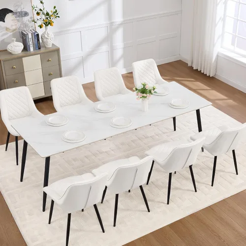 Vista 27 de Silla de Comedor, Sillas de Comedor Modernas con Cojines Gruesos, Sillas de Comedor y Cocina Tapizadas en Cuero Sintético con Patas Metálicas Marrón