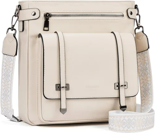 Vista 12 de Bolsos cruzados Roulens para mujer, bolsos cruzados con múltiples bolsillos de cuero vegano para mujer, bolsos de hombro, bolsos de viaje con correa