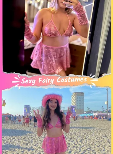 Vista 5 de EVELUST Trajes de rave para mujer, disfraz sexy de hada, festival, lentejuelas, parte superior metálica, falda de malla, brazo exótico, conjunto