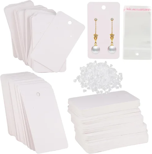 Vista 14 de Femtindo Tarjetas de exhibición de aretes con 100 tarjetas de aretes, 200 piezas de parte trasera de aretes y 100 bolsas autosellantes para venta