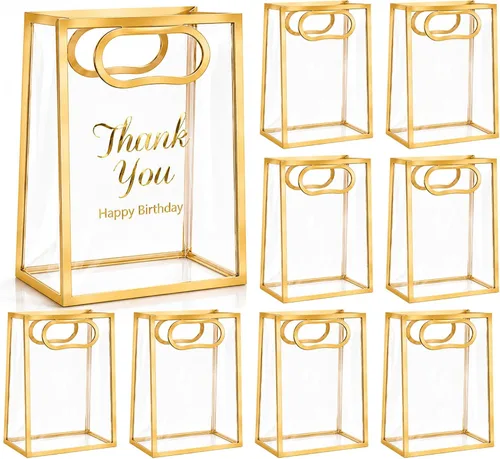 Vista 10 de SHIPKEY Bolsas de regalo transparentes de 9.4 x 5.9 x 3.1 pulgadas, pequeña bolsa de regalos para cumpleaños, boda, fiesta, bolsa de regalos