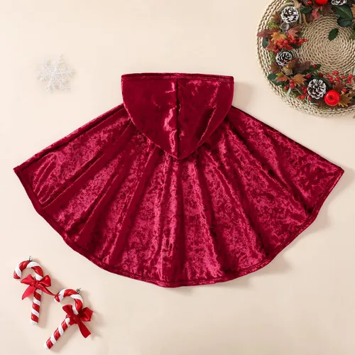 Vista 3 de Disfraz de Navidad para bebés y niñas con cordones terciopelo liso capa con capucha poncho para cosplay ropa de vestir