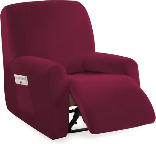 Vista 27 de MIFXIN Funda reclinable de terciopelo de 4 piezas, elástica de 1 asiento, fundas de sofá reclinable, fundas elásticas suaves para sillas Verde Oscuro