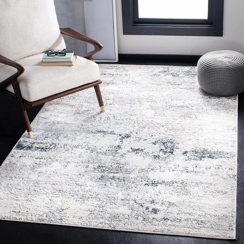 Vista 9 de SAFAVIEH Amalfi Collection AMF572C - Alfombra de pasillo de 2 x 8 pies, color crema y azul marino, moderno diseño abstracto envejecido, no desprende