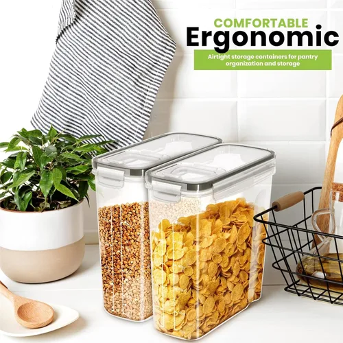 Vista 4 de Dispensador de cereales, dispensador de arroz, 4 unidades, recipientes herméticos para almacenamiento de arroz, dispensador de cereales para harina