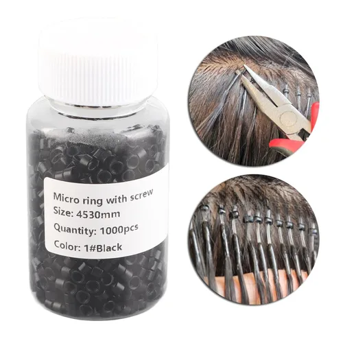 Vista 4 de Anillo de extensión de cabello, 1000 piezas de aluminio con microenlaces, anillos de perlas de tornillo pequeños microenlaces kit de extensiones