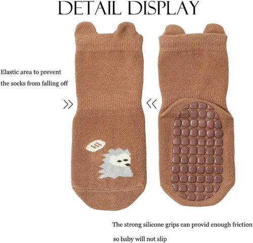 Vista 4 de Exegawe Calcetines antideslizantes para niños pequeños, bonitos calcetines de bebé con puños de cuello redondo, 5 pares