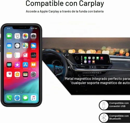 Vista 6 de Funda de batería para iPhone X/XS, 10000 mAh de alta capacidad, recargable, portátil, extendida, carga inalámbrica, compatible con iPhone X/XS/10