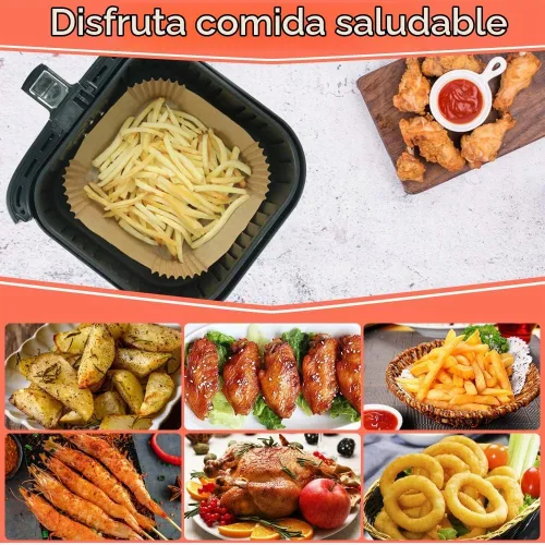Vista 8 de BYKITCHEN Forros cuadrados para freidora de aire de 2 a 5 Qt, juego de 100, papel de pergamino perforado pequeño de 8 pulgadas para mini freidora