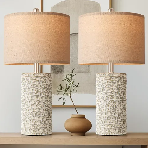 Vista 15 de PARTPHONER Juego de 2 lámparas de mesa de cerámica modernas de 23 pulgadas, lámparas de mesa para sala de estar, lámparas de noche rústicas
