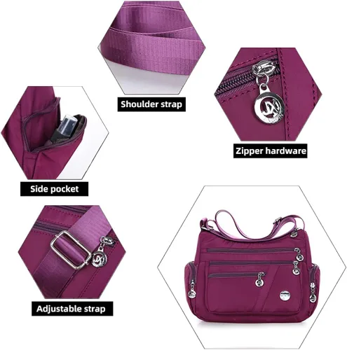 Vista 4 de Mudono Bolso cruzado para mujer, de nailon, amplio y de gran capacidad, bolso de viaje ligero
