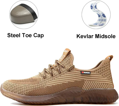 Vista 2 de SUADEX Zapatos de punta de acero para hombres y mujeres, zapatos de trabajo indestructibles, cómodos, ligeros, transpirables, de seguridad