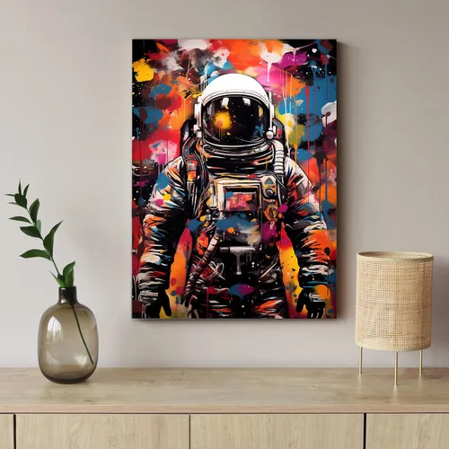 Vista 3 de ANRUOXI Arte de Pared de Graffiti, Impresión de Lienzo de Astronauta Espacial de Graffiti para Decoración de Pared, Impresiones de Arte Modernas