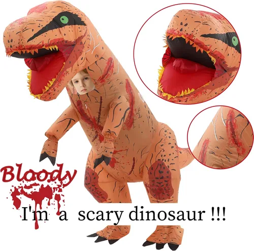 Vista 2 de Disfraz inflable de dinosaurio, diseño de Halloween sangriento, para adultos, niños y familia, divertirse en Halloween o fiesta
