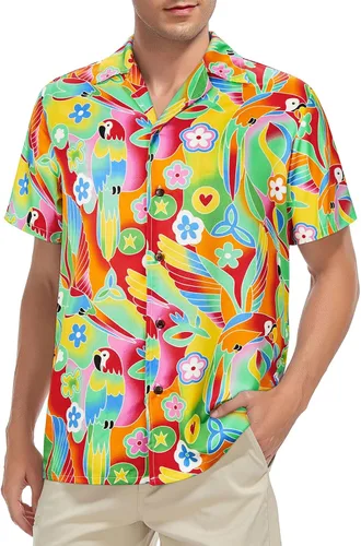 Vista 17 de Camisa hawaiana para hombre, con estampado floral, cómoda, con botones, casual, manga corta, ropa de playa para hombre