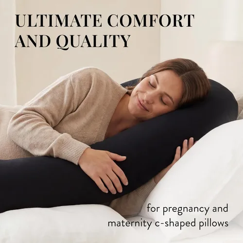 Vista 6 de Betty Dain Funda de almohada de punto elástico para embarazo/maternidad, color negro, 60 x 25 pulgadas.