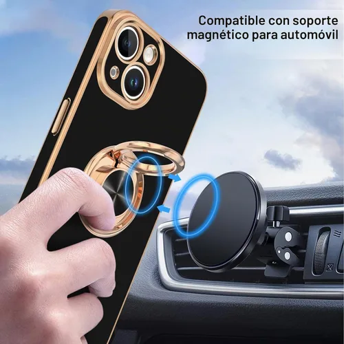 Vista 5 de Hython Funda para iPhone 15 con Soporte de Anillo, Soporte de Anillo Giratorio de 360° Soporte Magnético, Borde Chapado en Oro Rosa Cubierta Suave