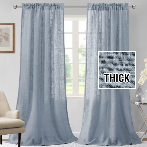 Vista 10 de H.VERSAILTEX Cortinas de mezcla de lino, 63 pulgadas de largo, natural, texturizado, filtro de luz, bolsillo para barra, juegos de 2 paneles
