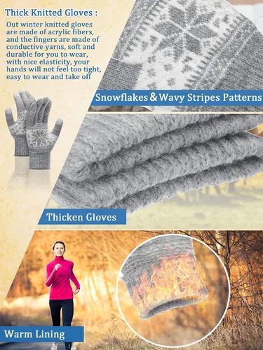Vista 2 de 4 pares de guantes para pantalla táctil, guantes cálidos de invierno, guantes de punto gruesos para mujeres y adultos