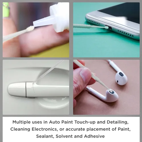 Vista 6 de TCP Global 100 cepillos de retoque de pintura, aplicadores tipo cepillos micro descartables, blancos con puntas finas de 1,0 mm, para taller