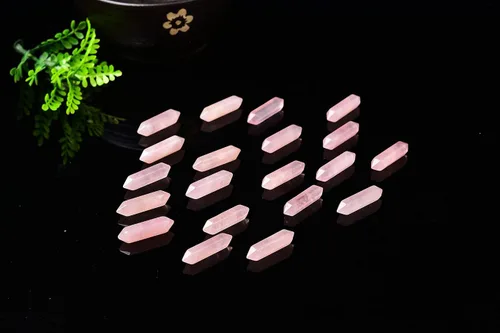 Vista 7 de JIC Gem 20 varitas de cristal de cuarzo rosa, 6 piedras facetadas de Reiki, cristales curativos de cuarzo rosa, puntos de cristales curativos a