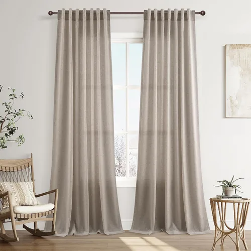 Vista 27 de Joywell - Cortinas de lino de 96 pulgadas de largo para sala de estar Natural
