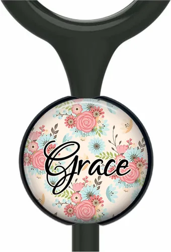 Vista 5 de Carrete de identificación con nombre floral rosa pálido, regalo personalizado para enfermera, se extiende hasta 34 pulgadas, elige entre fuentes