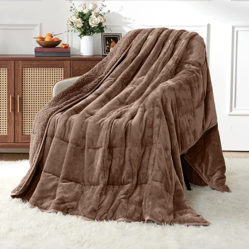 Vista 15 de Uttermara Manta pesada para adultos, manta pesada tamaño Queen con forro polar reversible de terciopelo suave y brillante y acogedor sherpa cálido