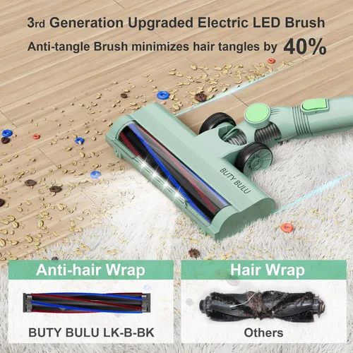 Vista 4 de BUTY BULU - Aspiradora inalámbrica de mano, batería recargable de 2200mAh, 30KPa, aspiradora ligera pequeña, escoba eléctrica, pantalla LED, tiempo
