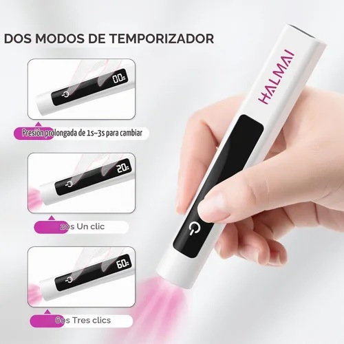 Vista 3 de Halmai Lámpara de uñas UV de mano para esmalte de gel, mini luz roja portátil con LED, secadora USB recargable inalámbrica, herramienta de salón