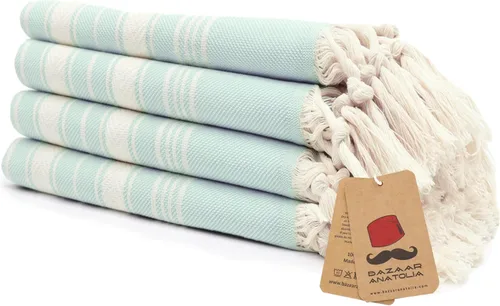 Vista 43 de Bazaar Anatolia Toallas de mano – Juego de 4 39 x 19 pulgadas – Toalla de mano turca a rayas para baño, 100% algodón, cocina, cara, cabello, té